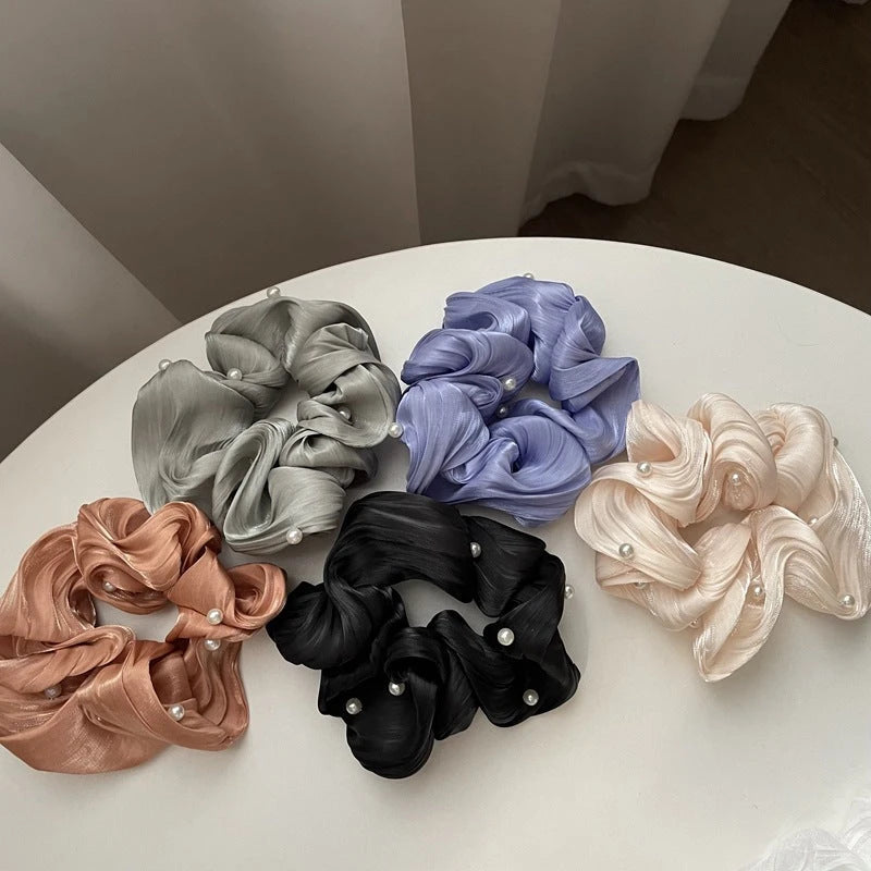 Pearl Textured Silk Scrunchies – Ruffled Design