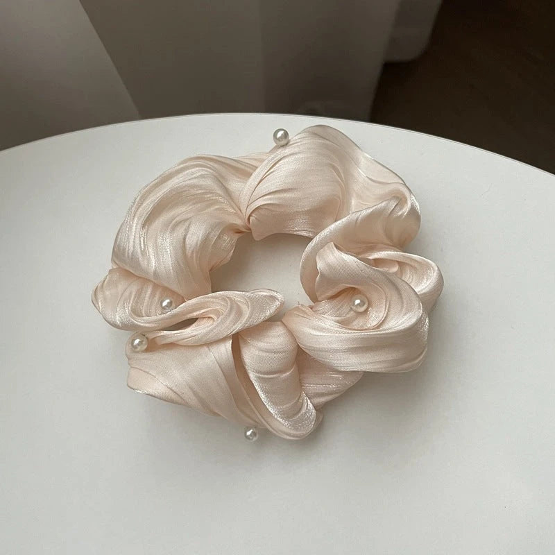 Pearl Textured Silk Scrunchies – Ruffled Design