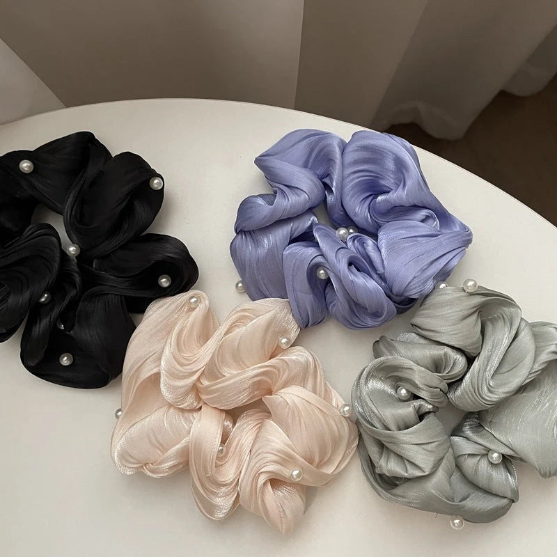 Pearl Textured Silk Scrunchies – Ruffled Design