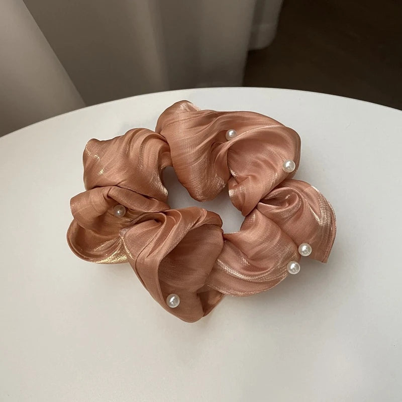 Pearl Textured Silk Scrunchies – Ruffled Design