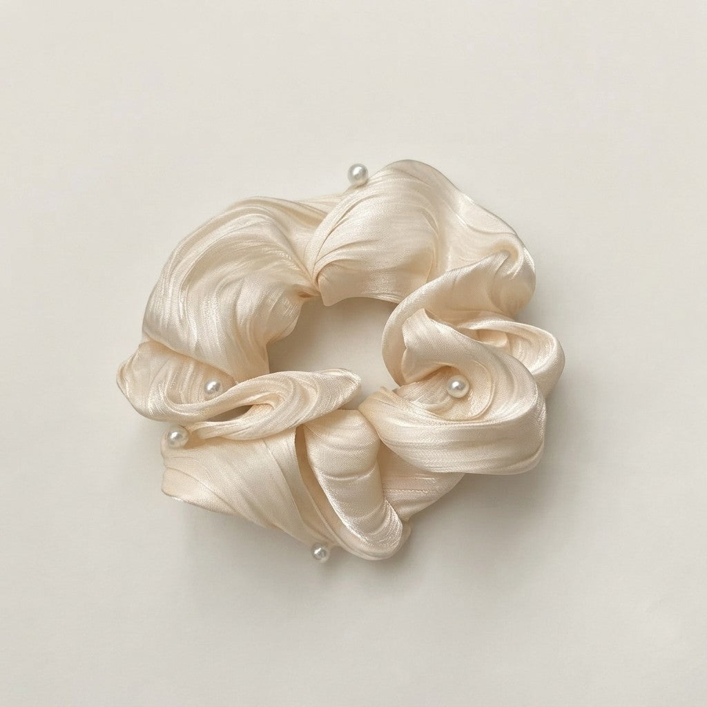 Pearl Textured Silk Scrunchies – Ruffled Design